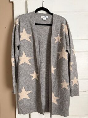 Magaschoni Gray Open-Front Star cashmere Cardigan with Cream Stars